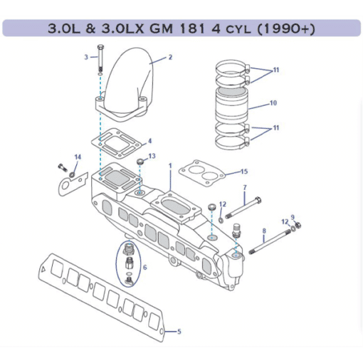 HOT20966-MK - Kit de montage pour collecteur HOT20966 - GM L4 3.0L et 3.0LX - Mercruiser