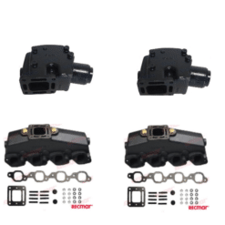 Kit Complet Collecteurs MAR078 + Coudes REC98504A3 Mercruiser GM 454 / 502 CID – V8 – 7.4L / 8.2L – 1981 et + (Joint humide / wet)