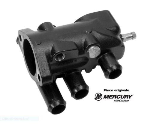 Logement de thermostat Mercruiser MPI - 864398T1 - pièce originale Corps de thermostat pour les moteurs Mercruiser MPI 4.3L, 5.0L, 350 Mag et MX 6.2L avec échappement à joint sec et moteurs à entraînement en Z à refroidissement fermé.